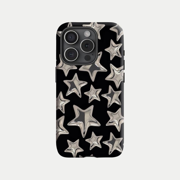 Silver Star Y2K Black Star Tough Sparkly Silver Aesthetic Protective Phone Case for iPhone 11 12 13 14 15 16 17 Pro Max