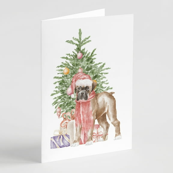 Carolines Treasures CK8242GCA7P Boxer Puppy Christmas Presents and Tree Greeting Cards and Envelopes Pack of 8 7 x 5