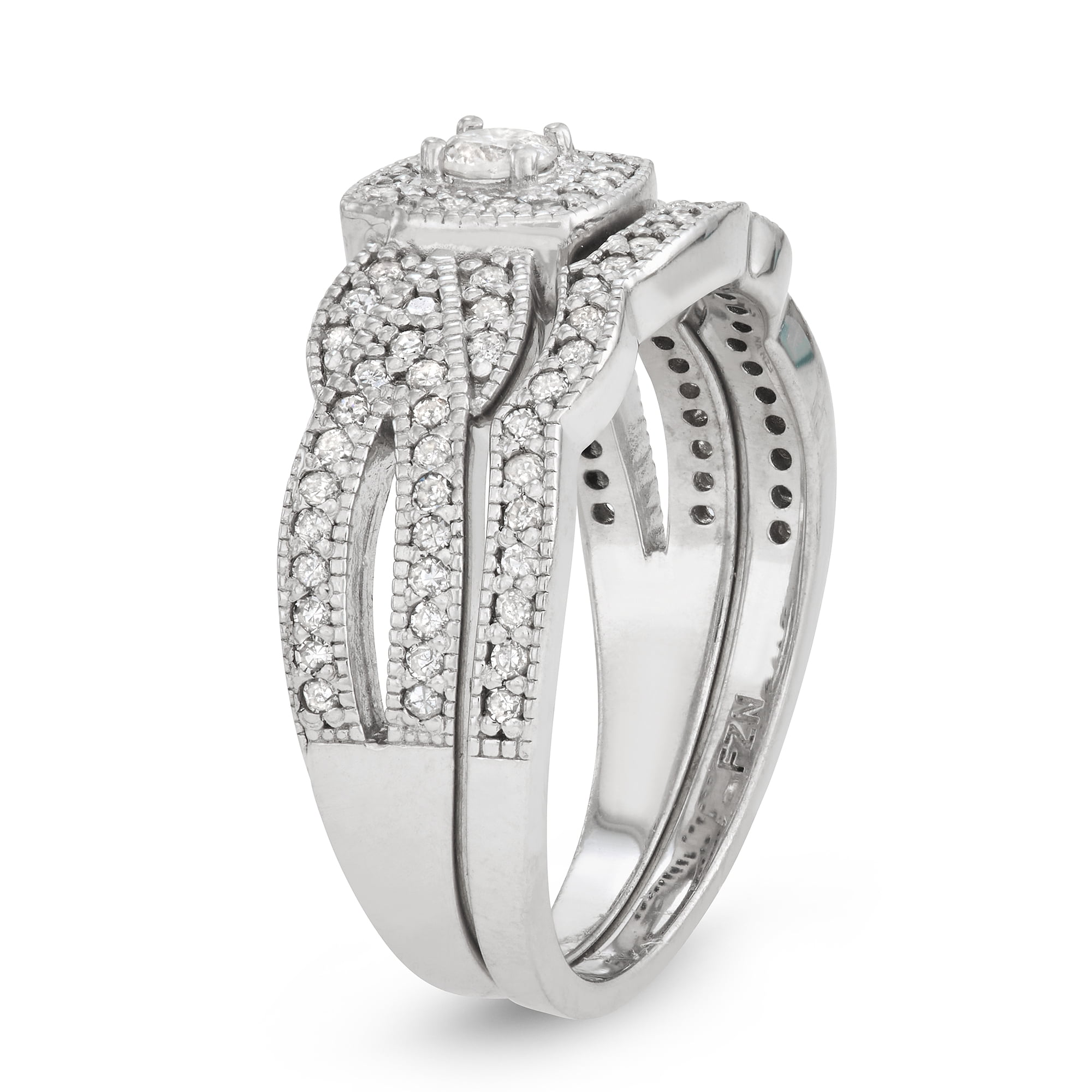 sterling silver diamond bridal ring set