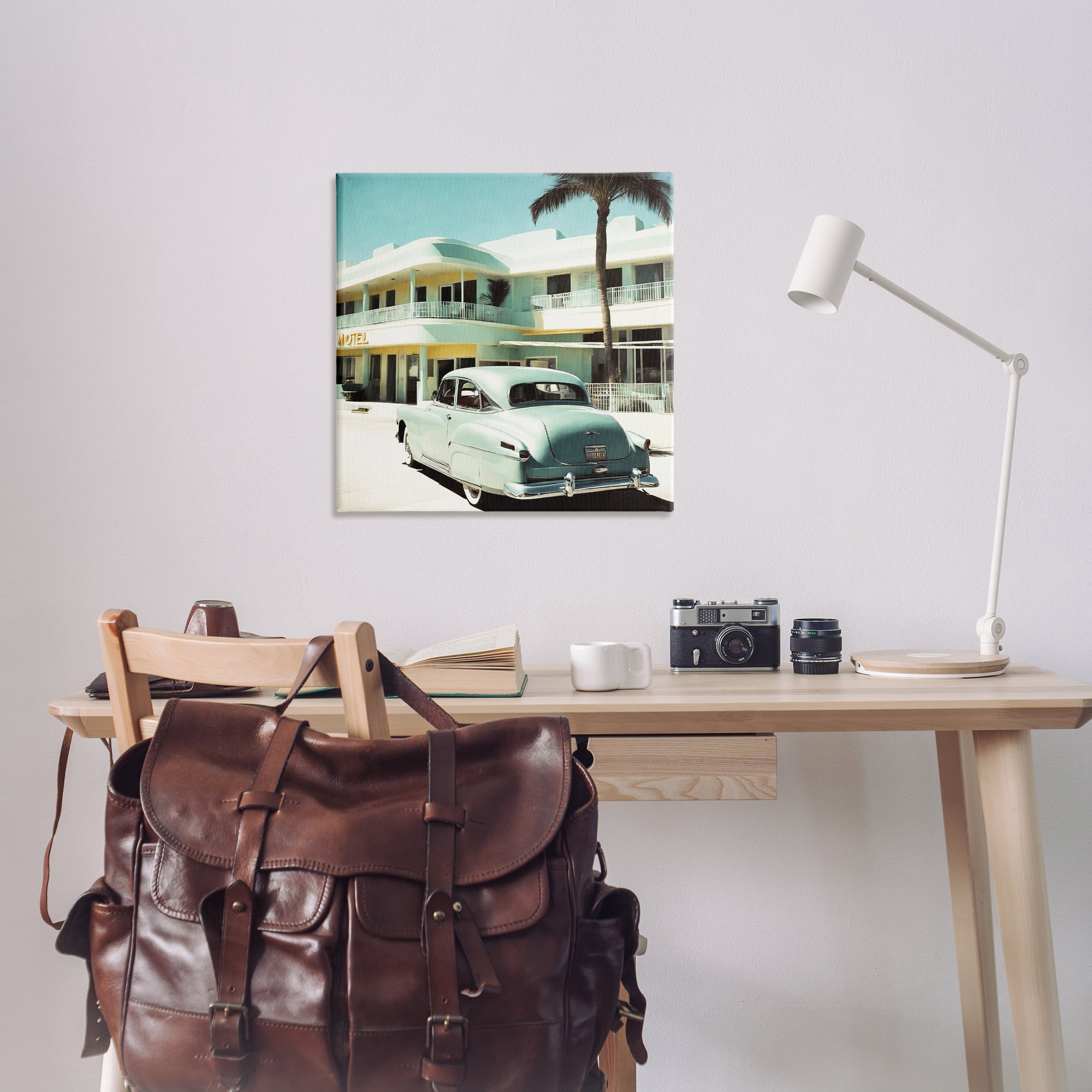 Stupell Industries Classic Car at Motel Transportation Painting Wrapped Canvas Art Print Wall Art, 30 x 30