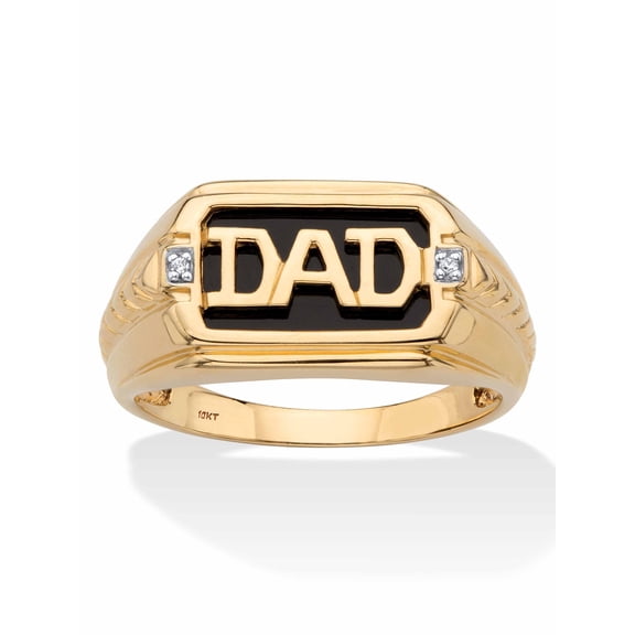 PalmBeach Jewelry Men's Emerald-Cut Genuine Onyx and Diamond Accent "Dad" Ring in Solid 10k Yellow Gold