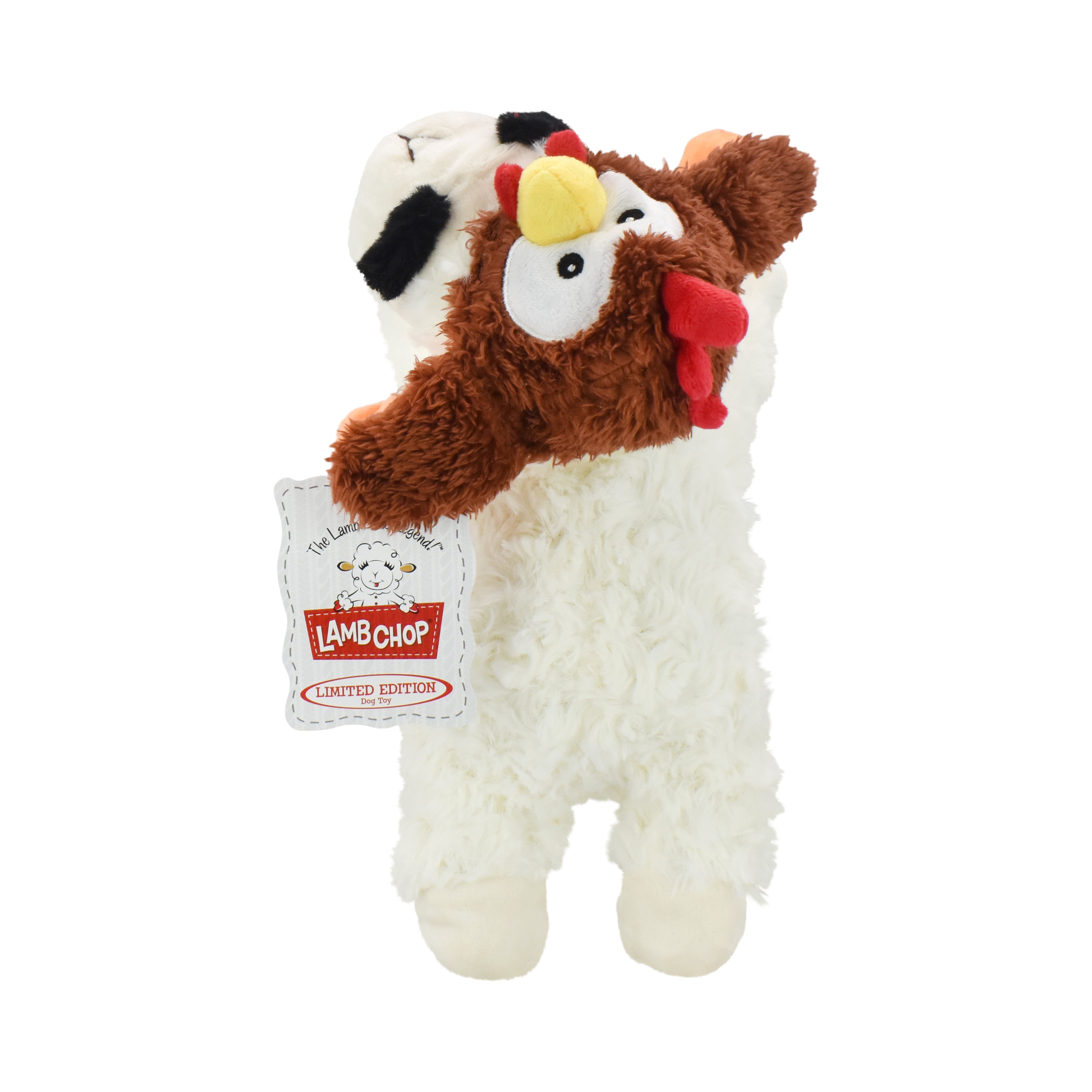 Multipet Lamb Chop Dog Toy with Turkey Hat, Squeaker, Thanksgiving Festive