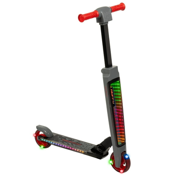 Huffy Electro-Light Inline Scooter, Kids, LED Infinity Lights, Foldable, Rear Brake, Adjustable Handlebar, Lightweight Steel Frame, Ages 2-4, 44 lb Weight Limit, Gray/Red