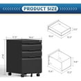 thumbnail image 4 of Locking File Cabinet 3 Drawers On Wheels Under Desk, Metal Filing Cabinets For Home Office, A4, Letter-Size Files, Hanging File Folders- Assembly Required(Black), 4 of 9