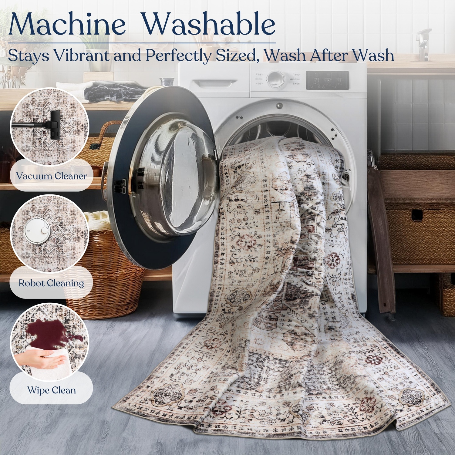 Delara 8'x10' Machine Washable Area Rug, Soft & Durable, Non-Slip, Stain Resistant, Meadow, for Bedroom, Living & Dining Room