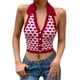 thumbnail image 1 of Top de verano para mujer, camiseta sin mangas con cuello Halter de punto con estampado de corazón y una hilera de botones, camiseta sin mangas con cuello vuelto para mujer, 1 of 8