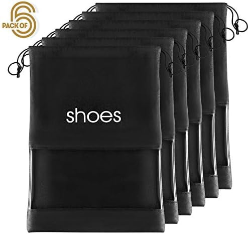 Shoe Storage Bag Organizer See Through Black Color 6 Pack - 15" x 10.5" - Shoes Travel Bags with Drawstring and PVC Window to Identify Shoes - Ideal for Home Guest Room Travel Bag