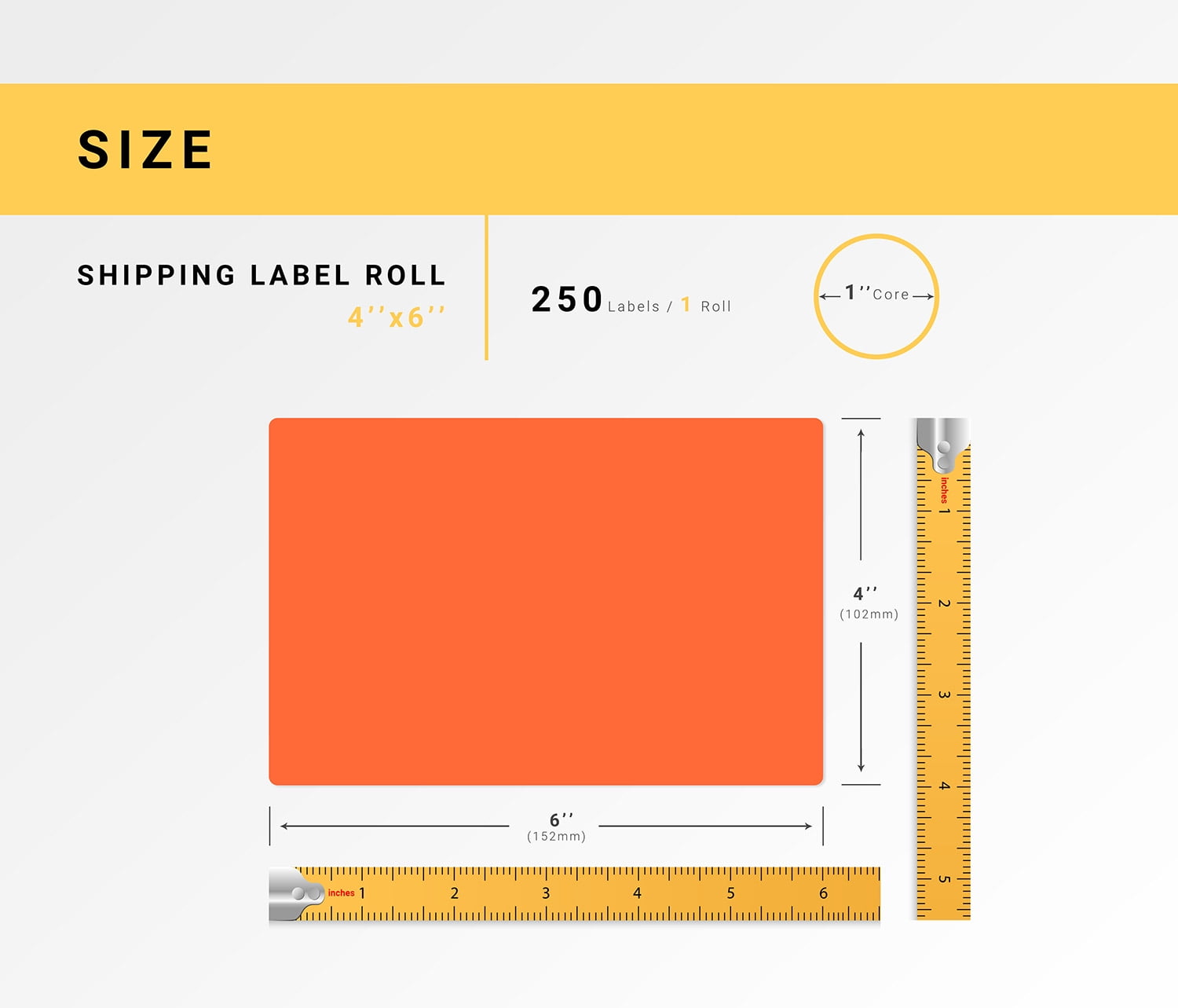 HOUSELABELS 4" x 6" Orange Shipping Labels on 1" Core Compatible With Zebra and Rollo Printers, 20 Rolls / 250 Labels per Roll
