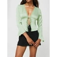 thumbnail image 3 of Cenuakty Women’s Solid Color T-Shirts Basic Long Sleeve Lace Trim V Neck Slim Fit Tops Satin Blouses, 3 of 7