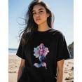 thumbnail image 4 of Women's T-Shirts, Mermaid Watercolor Cartoon Cotton Crewneck Tee Short Sleeve Casual Tops Loose Graphic T-Shirt Black, L, 4 of 7
