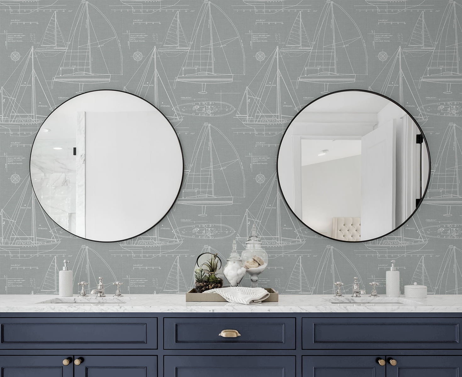 NextWall Gray Yacht Club Peel and Stick Wallpaper