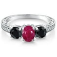thumbnail image 3 of Gem Stone King 2.50 Ct Oval Red Ruby Black Sapphire 925 Sterling Silver Ring (Size 7), 3 of 6