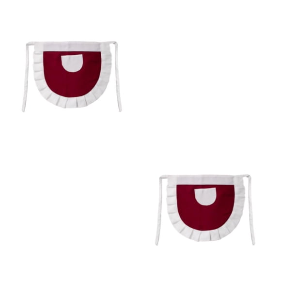 Injueey Delantal de poliéster Reemplazo de cocina de color sólido Lindo restaurante de cocina Traje de sirvienta Camarera Medio delantal Vino rojo 2piezas