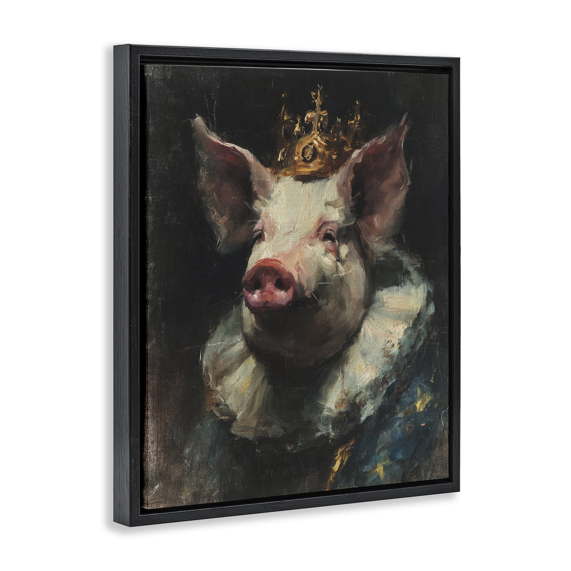 Stupell Industries Crowned Imperial Pig Black Framed Floater Canvas Wall Art, design by Svetlana Aleynikova