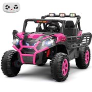 KORIMEFA 12 V Ride on Toys UTV with 2 Seaters, Motor Kid Electric Power Rides with Remote Control, LED Lights, Spring Suspension, 3 Speeds, Bluetooth Music, Pink