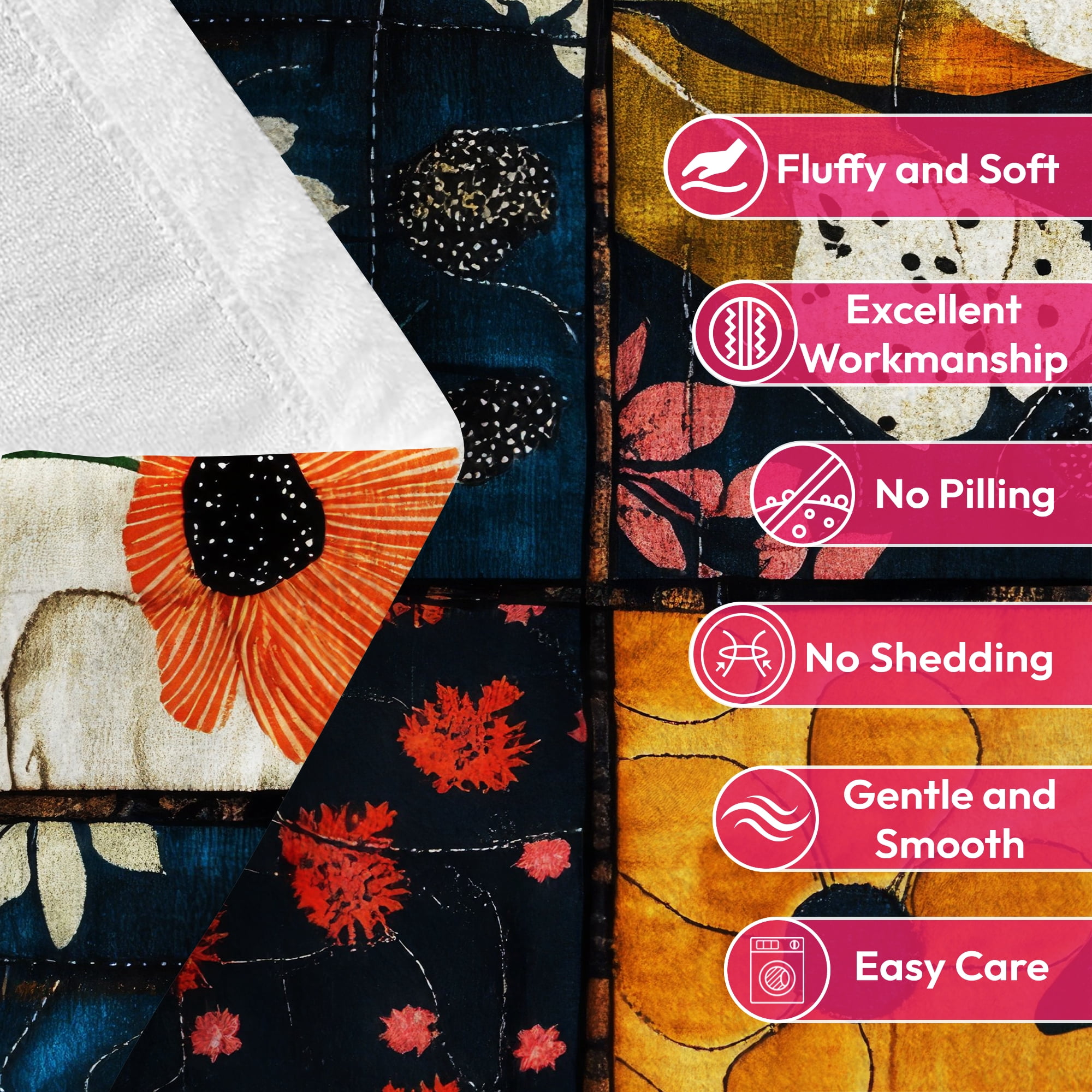 Flannel Fleece Twin Blanket, Soft Large Twin Blanket, Lightweight Cozy Plush Twin Blanket Fit Sofa Bed, 60"x80", Patchwork Floral Pattern