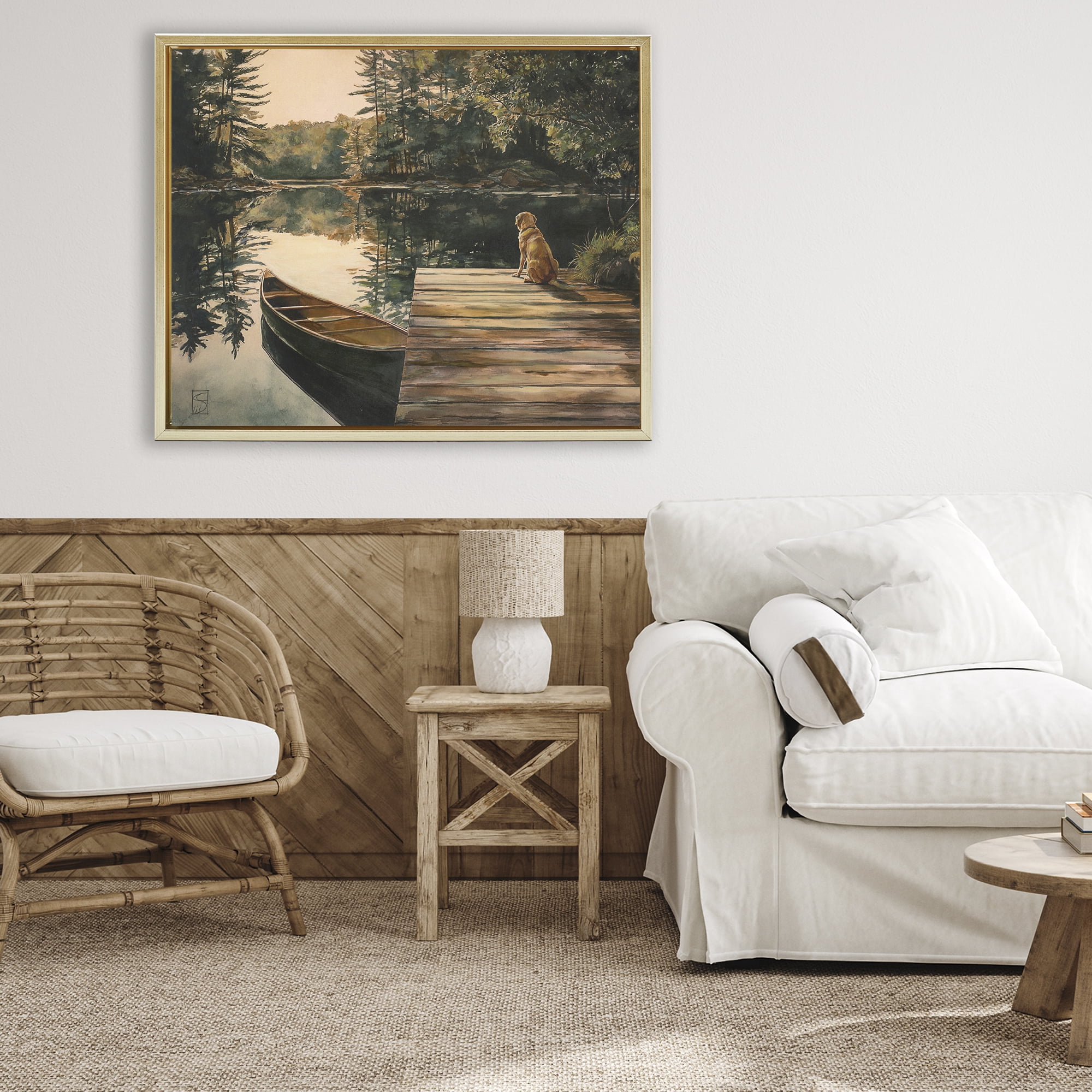 Lake Life at Sunset Gold Framed Floater Canvas Wall Art, design by Sara Culpepper
