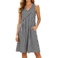 thumbnail image 4 of Josdec Women's V-Neck Sleeveless Midi Dress Asymmetric Striped with Pocket Loose Casual for Daily Wear S-XXL, 4 of 9