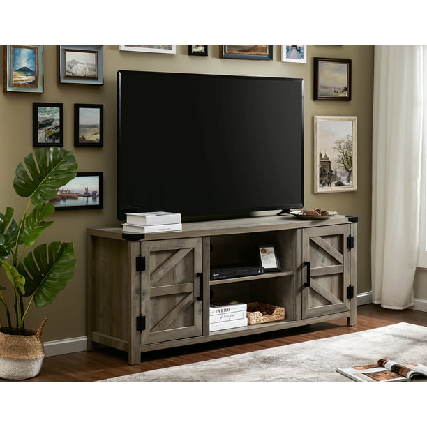 Wampat Farmhouse Barn Door Wood TV Stands for 65 Inch Flat Screen, TV