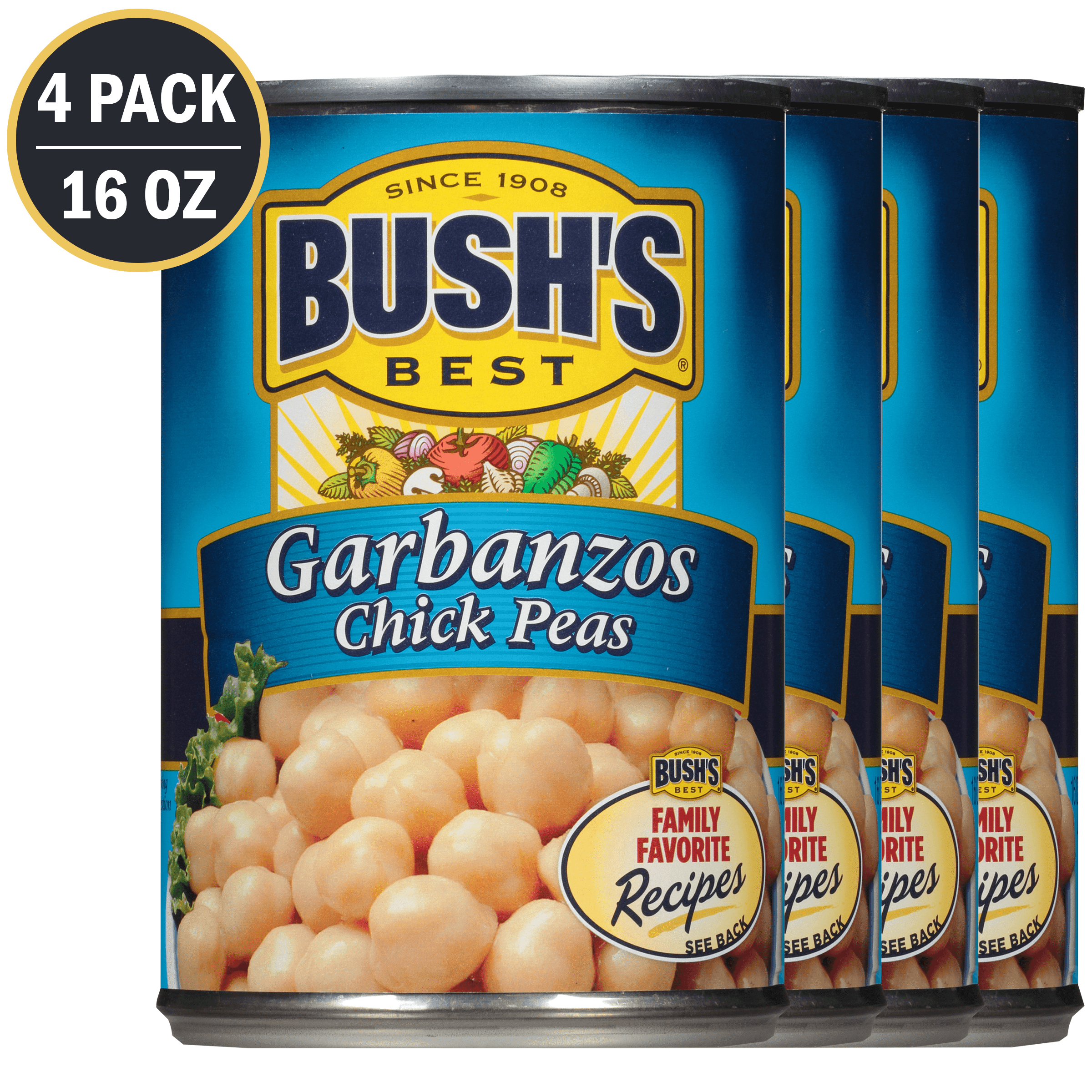 (4 Pack) BUSH'S Garbanzo Beans, Plant Based Protein, Canned Chickpeas