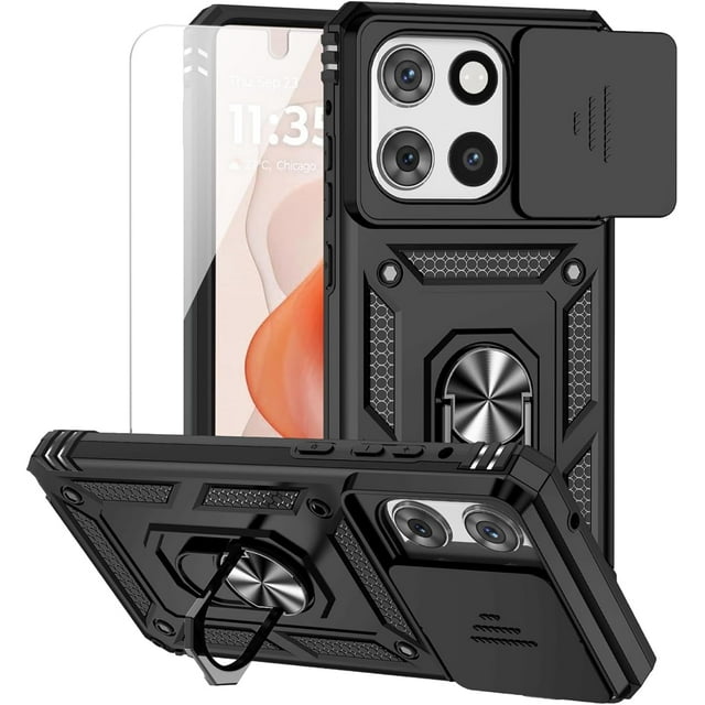 HCTian for Moto G Stylus 2025 Case, with Camera Lens Cover HD Screen Protector, Military-Grade Drop Tested Magnetic Ring Holder Kickstand Protective Phone Case for Motorola Moto G Stylus 2025