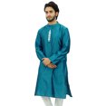 thumbnail image 3 of Atasi Men's Long Blue Dupion Kurta Collar Shirt Indian Casual Clothing-X-Large, 3 of 8