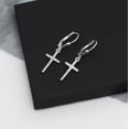 thumbnail image 4 of LeCalla 925 Sterling Silver CZ Cross Earrings for Men | Classic Micro Pave Cubic Zirconia Leverback Dangle Drop Earring 33MM, 4 of 8