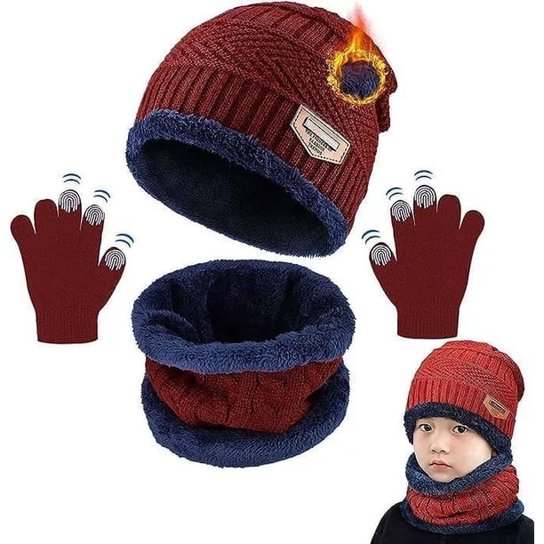 Gorro De Invierno Para Niños Bufanda Y Guantes De Tacto 3en1