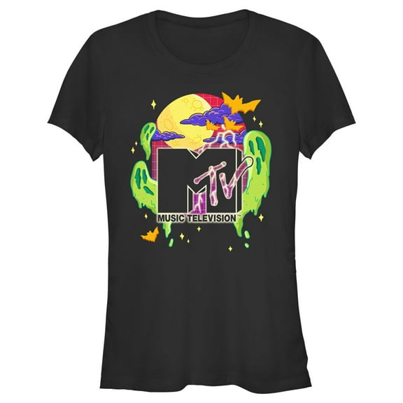 Junior's MTV Colorful Halloween Logo Graphic Tee Black Small