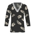 thumbnail image 4 of HKEJIAOI Blouse d'Été à Col Rond Imprimé Floral à Manches 3/4 pour Femmes, 4 of 5