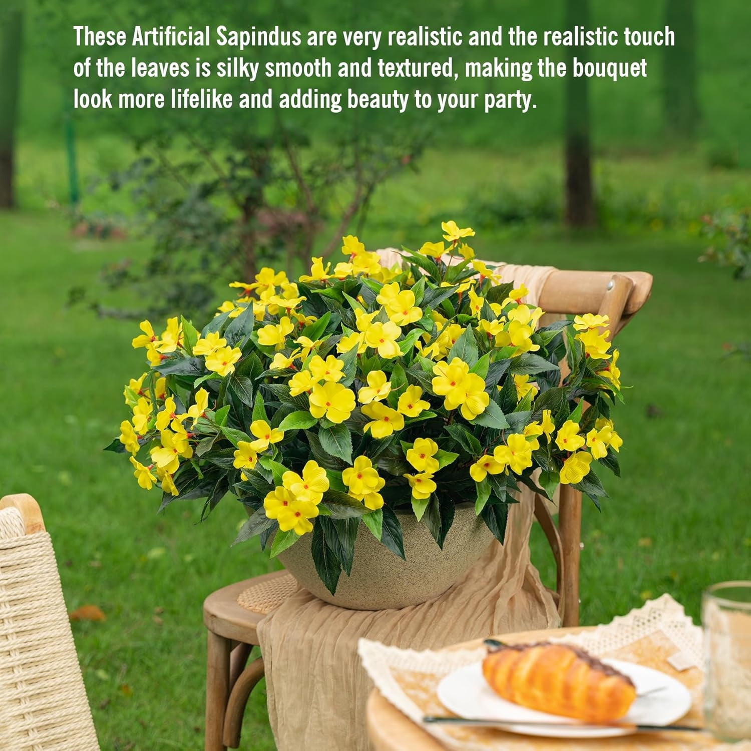 Fake Plants Fake Flowers Spring Decorations for Home Silk Impatiens Bouquet Flowers Artificial Flowers Impatiens Plants Fake Impatiens for Indoor Outdoor Balcony Decorations,4 Pcs Yellow