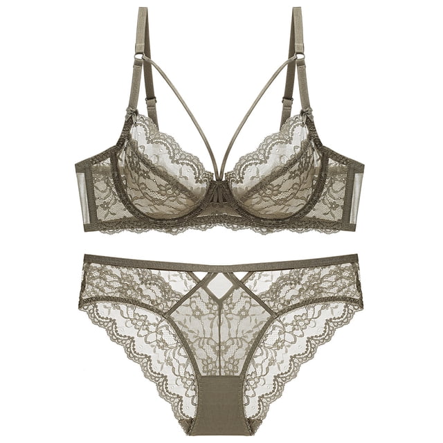 Sujetador transparente ultrafino de encaje sexy sin esponja, ropa interior para mujer, conjunto de sujetador pequeño con pecho grande