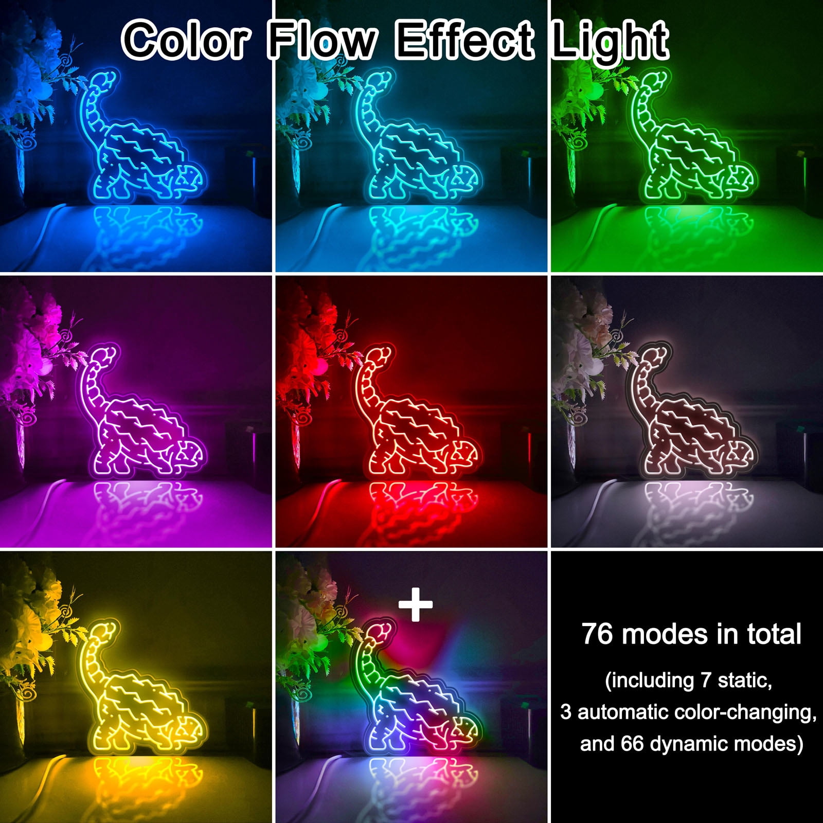 Dinosaur Led Light Box, Dimmable Neon-Like Light Signs USB Power for Wall Decor Bedroom Decoration, Color Flow Effect (WxH) 16"x16"