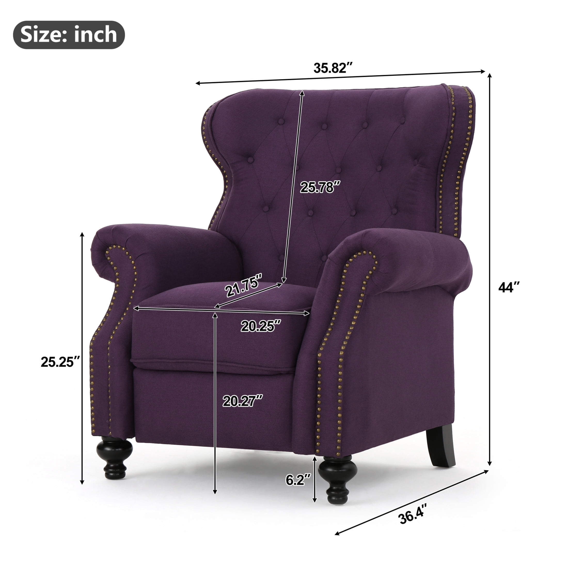 Christopher Knight Home Modern Manual Push Back Recliner with Rolled Arms, Nailhead Trim, Plum