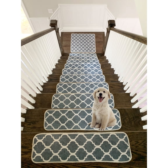 Benissimo Platinium Collection Modern, Printed Design Vibrant and Soft Stair Treads, Pack of 13 (0'9"x2'8")   1 (2'7"x2'7") | Gray