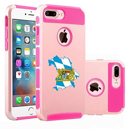Bavaria Bavarian Rose - For Apple (iPhone 8 Plus) Shockproof Impact Hard Soft Case Cover Bavaria Bavarian Flag (Rose Gold-Hot Pink)
