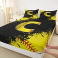 thumbnail image 3 of Manfei Female Men Initial Alphabet Baseball C Twin Sheet Sets 3pcs,Black Yellow Graffiti Splash Twin Fitted Sheet Microfiber,Sport Gamer Breathable Flat Sheet,Microfiber Bedroom Decor, 3 of 7
