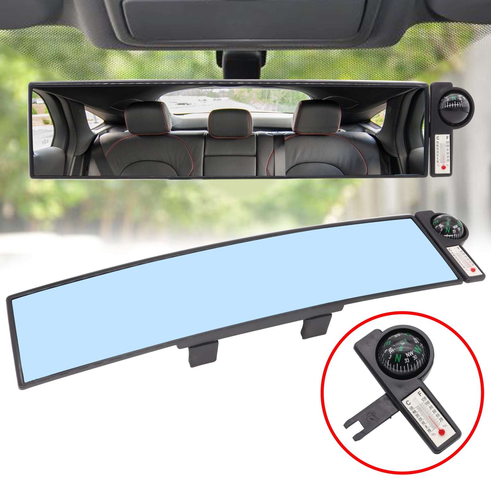 Large 12''Car Interior Wide Angle Rear View Mirror Anti Glare Safety Universal