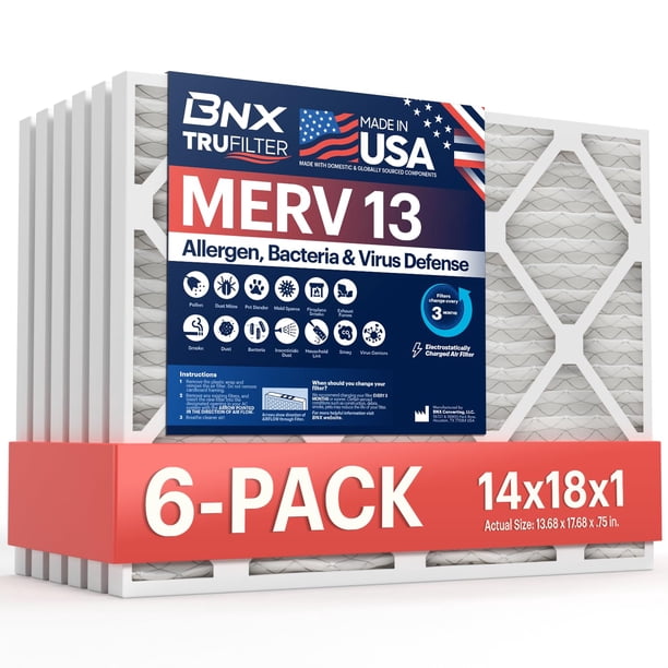 Filtro de aire BNX TruFilter 14x18x1 MERV 13 (paquete de 6) para HVAC