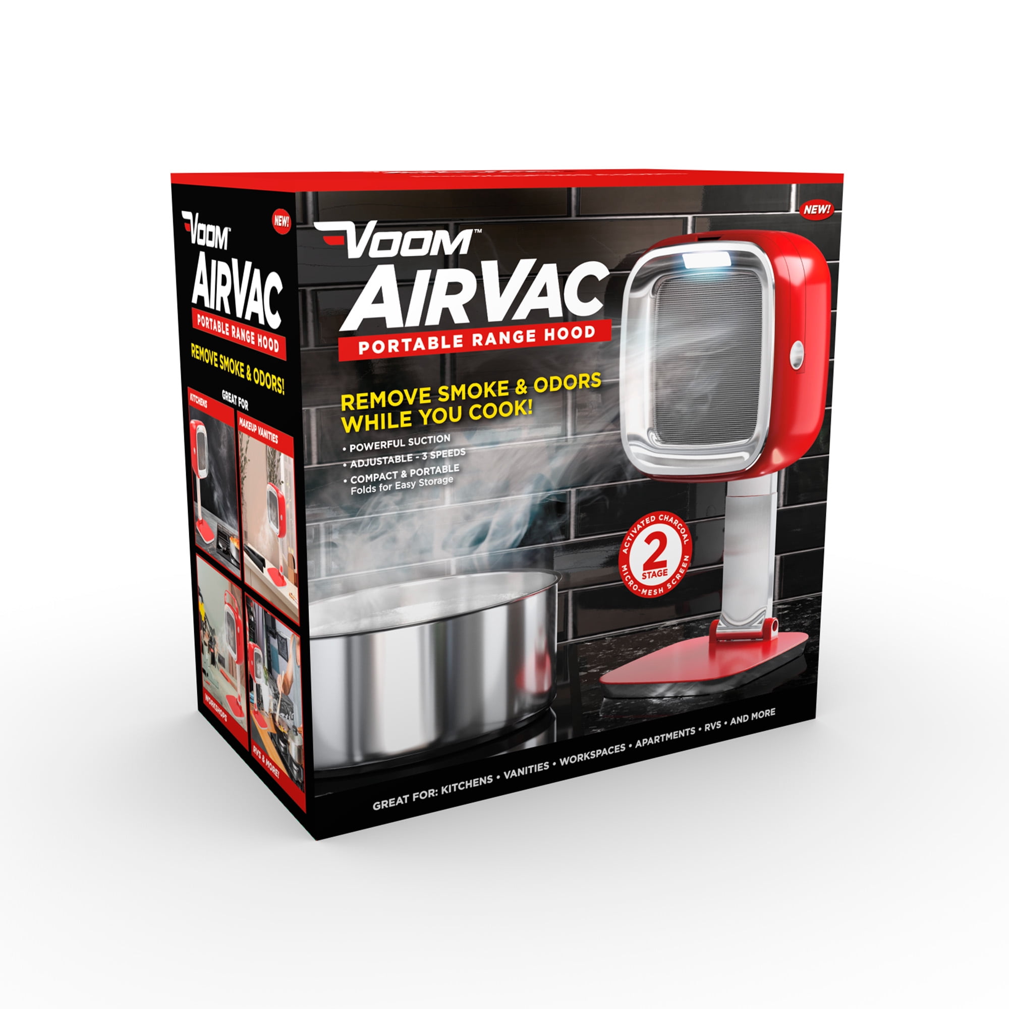 Voom AirVac Portable Range Hood 3-Speed Kitchen Exhaust Fan, LED Lights, Low Noise
