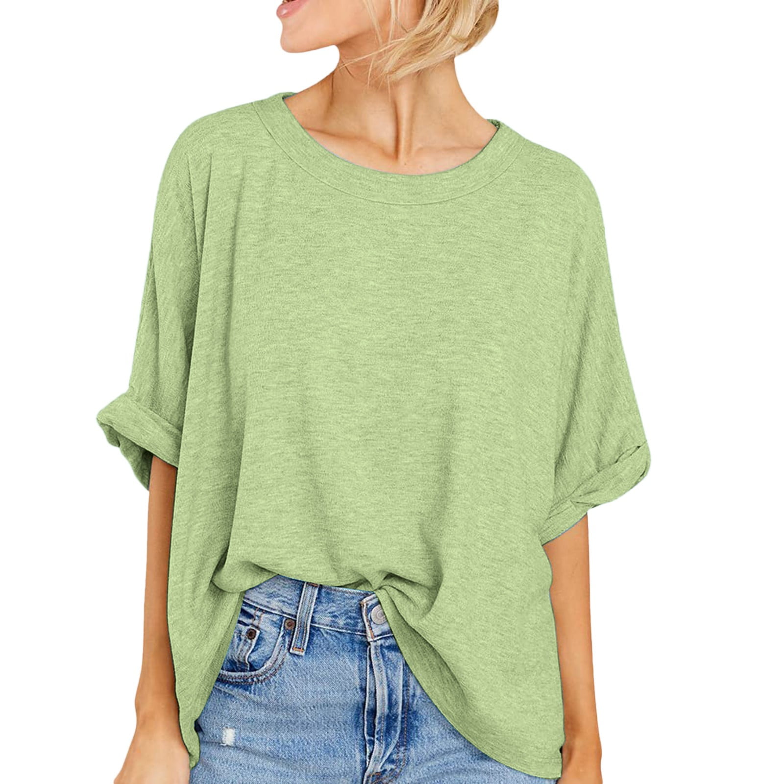 adviicd Hauts pour Femmes Tendance T-Shirts à Manches Courtes Col Rond Déchiré Découpé Été Décontracté Basique Vert,TG