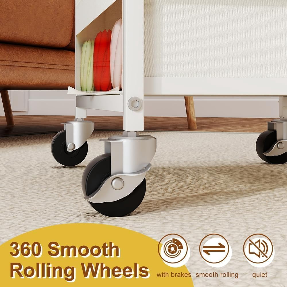 Yarn Storage Organizer Cart with Drawers, Yarn Holder Mobile Knitting Crochet Organizer, Rolling Craft Cart with Lockable Wheels and Side Pockets for Crochet Knitting Supplies, White