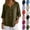 28# Army Green, variant on Linen Shirts for Women 3/4 Sleeve Cotton Button Up V Neck T Shirts Summer Beach Blouses Casual Boho Elbow Length Tops Red M