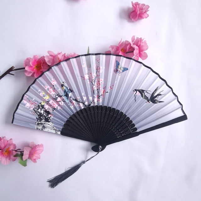 Abanico plegable antiguo para mujer, abanico de tela de seda de bambú, abanico plegable portátil, abanico de regalo, abanico pequeño