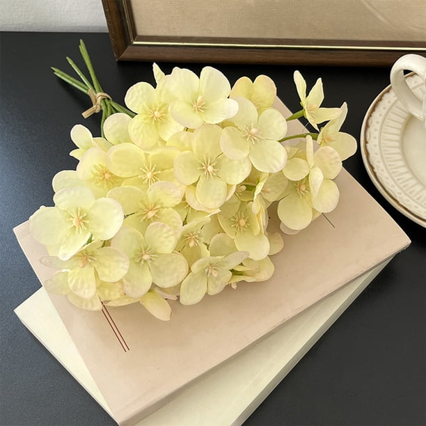 Decoración del hogar, 5 palos de atar hortensias flores de simulación begonias flores hechas a mano bricolaje material de flores de simulación flores falsas lugar de la boda arreglo floral tierras beg