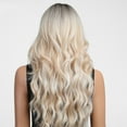 thumbnail image 4 of Jademall 26 Inch Ombre Blonde Wavy Wig with Bangs, Gray Blonde Synthetic Curly Hair, Natural Looking Wig for Women, Daily, Party & Cosplay Use, 4 of 6