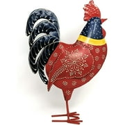 Red Bandana Metal Rooster Decor Handcrafted by Metal Artisans - Chicken Decor is Great for Country Decor, Country Kitchen Decor, Statue, or Garden Sculpture