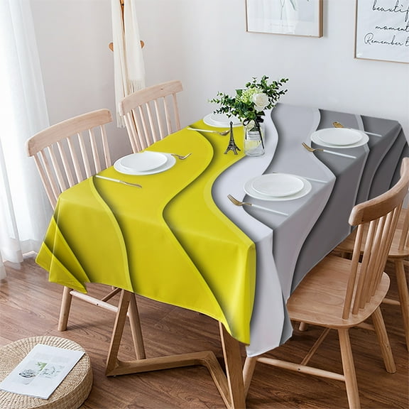 Yellow Grey Ombre Tablecloth Rectangle Table Cloth 60x84 , Waterproof Tablecloth Outdoor Table Cloth, Modern Geometric Abstract Aesthetics Cream Washable Table Cover for Kitchen Dining Party