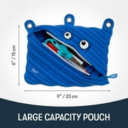 ZIPIT Monster 3-Ring Binder Pencil Pouch, Large Capacity Pen Case for Kids and Teens, Made of One Long Zipper! (Blue)
