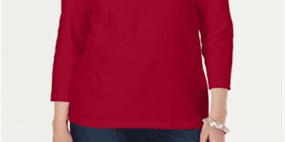 Karen Scott Women's Three-Quarter-Sleeve Top Red Size X